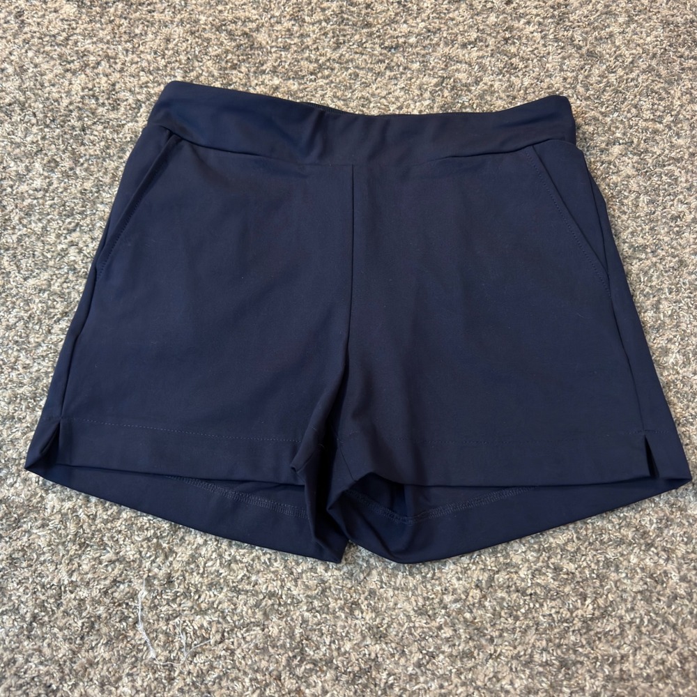 Rachel Zoe Navy Blue Athletic Shorts Women Medium Elastic Waist Pockets Gym